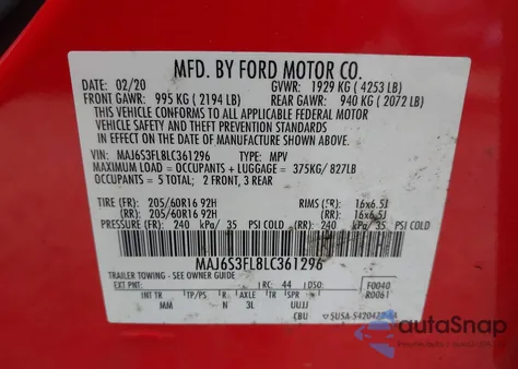 2020 Ford Ecosport S from USA, damaged, VIN MAJ6S3FL8LC361296